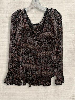 Women's Black Floral Boho Peasant Blouse
